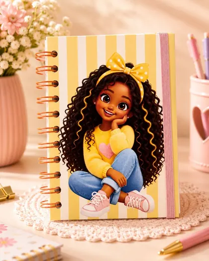 Caderno com elástico, espiral laranja e fechamento rosa