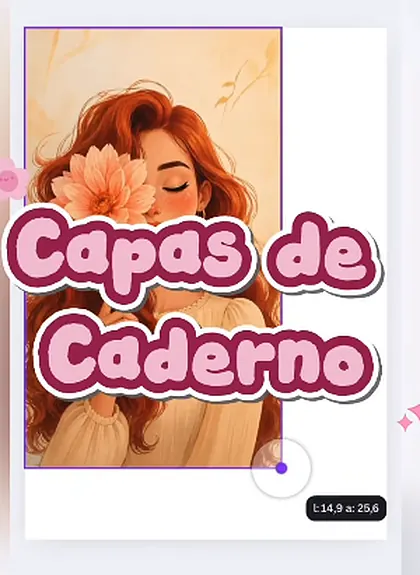 Mãos apontando para uma folha impressa com capas ilustradas de caderno sobre a mesa de corte