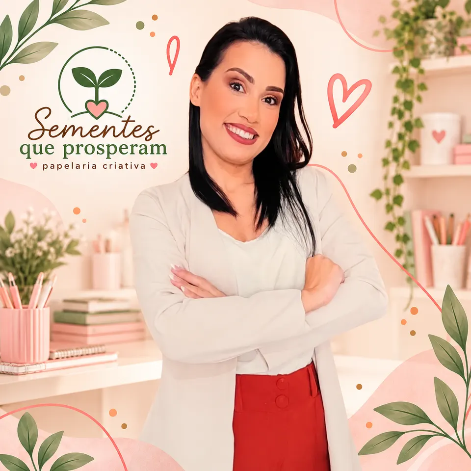 Mariany Brasil ao lado da identidade visual Sementes que Prosperam